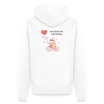 Faultier mit Herzballon – Geschenk zum Valentinstag - Unisex Premium Bio Zip Hoodie - Weiß - Hinten - Thijin (182cm)