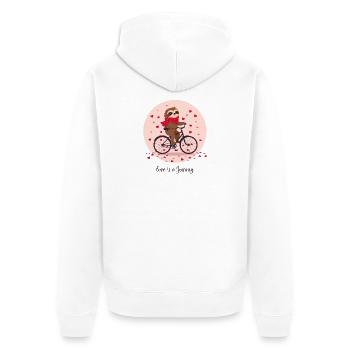 “Love Is a Journey” Sloth on Heart Bike Hearts - Unisex Premium Organic Zip Hoodie - white - Back - Thijin (182cm)