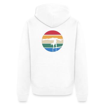 Silhouette de coucher de soleil sur poutre d’équilibre - Veste à capuche bio Premium Unisexe - blanc - Dos - Thijin (182cm)