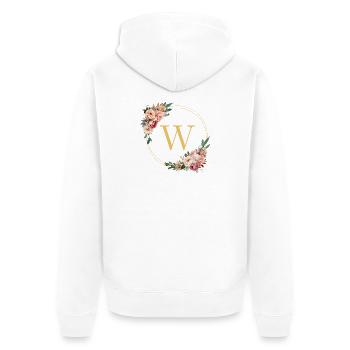 W Monogram, Couronne de fleurs, Personnalisable - Veste à capuche bio Premium Unisexe - blanc - Dos - Thijin (182cm)