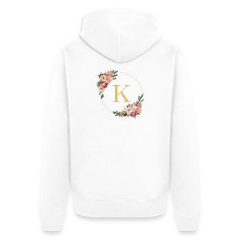 K Monogram, Flower Wreath, Personalizable - Unisex Premium Organic Zip Hoodie - white - Back - Thijin (182cm)