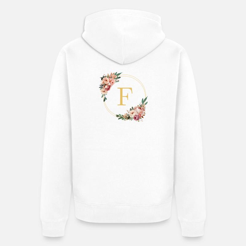 F Monogram, Couronne de fleurs, Personnalisable - Veste à capuche bio Premium Unisexe - blanc