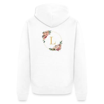 L Monogram, Couronne de fleurs, Personnalisable - Veste à capuche bio Premium Unisexe - blanc - Dos - Thijin (182cm)