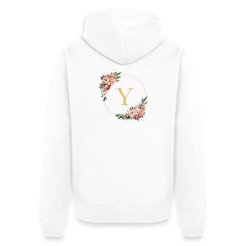 Monogramme Y, Couronne de fleurs, Personnalisable - Veste à capuche bio Premium Unisexe - blanc - Dos - Thijin (182cm)