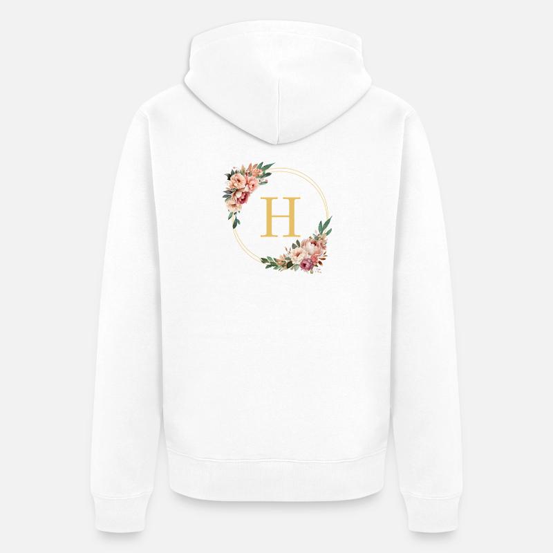 H Monogramme, Couronne de fleurs, Personnalisable - Veste à capuche bio Premium Unisexe - blanc