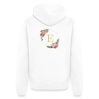 E Monogramm, Blumen-Kranz, personalisierbar - Unisex Premium Bio Zip Hoodie - Weiß - Hinten - Thijin (182cm)