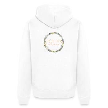 Polter Crew ! Blumenkranz Personalisierbar - Unisex Premium Bio Zip Hoodie - Weiß - Hinten - Thijin (182cm)