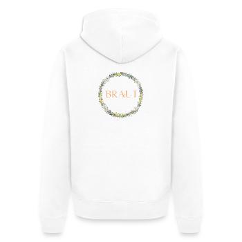 Team Braut ! Blumenkranz Personalisierbar - Unisex Premium Bio Zip Hoodie - Weiß - Hinten - Thijin (182cm)