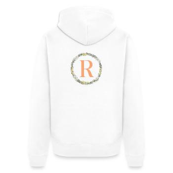R Monogram, Couronne de fleurs, Personnalisable - Veste à capuche bio Premium Unisexe - blanc - Dos - Thijin (182cm)