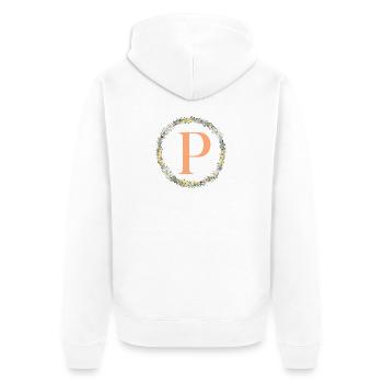 P Monogram, Couronne de fleurs, Personnalisable - Veste à capuche bio Premium Unisexe - blanc - Dos - Thijin (182cm)