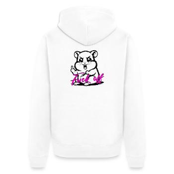 Funny Hamster *Fuck off* - Unisex Premium Bio Zip Hoodie - Weiß - Hinten - Thijin (182cm)