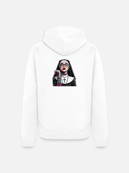 Nun with tattoo - Unisex Premium Organic Zip Hoodie - white