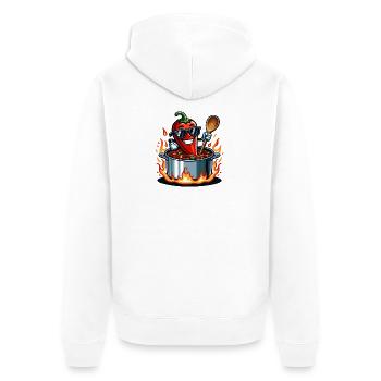 Kochen mit Feuer - Unisex Premium Bio Zip Hoodie - Weiß - Hinten - Thijin (182cm)