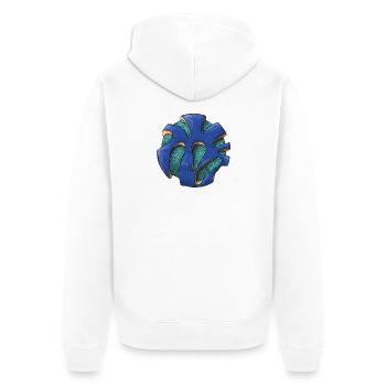 Abstraktes Muster des blauen Orbblatts - Unisex Premium Bio Zip Hoodie - Weiß - Hinten - Thijin (182cm)
