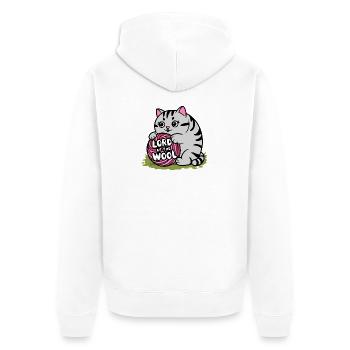 Eine kleine Katze mit Wollknäuel - Unisex Premium Bio Zip Hoodie - Weiß - Hinten - Thijin (182cm)