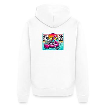 Flamingo Pool Party – Skeleton Summer Vibes - Unisex Premium Organic Zip Hoodie - white - Back - Thijin (182cm)