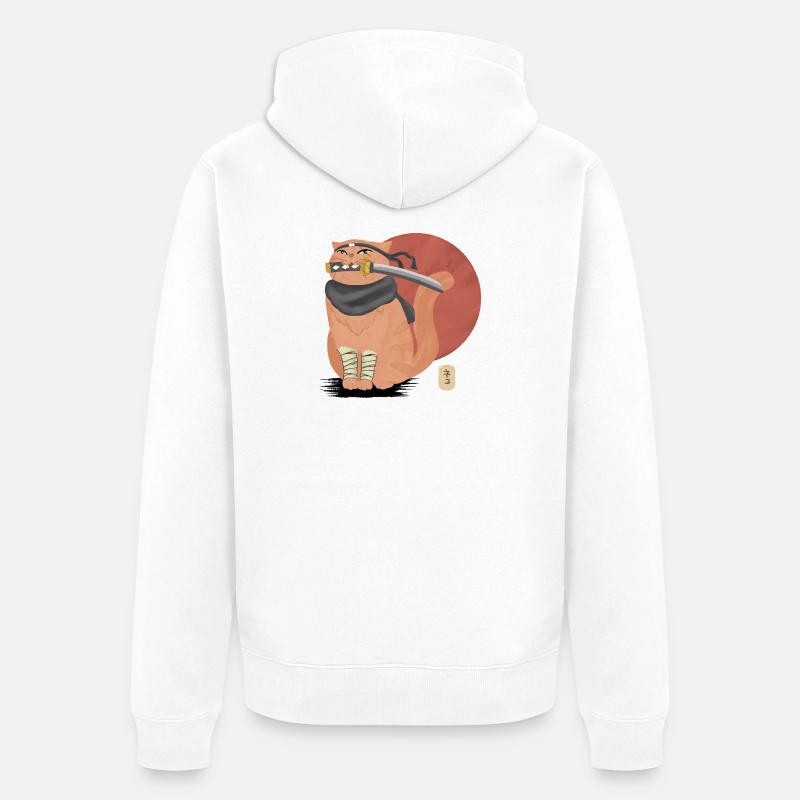 Chat samouraï avec Katana - Veste à capuche bio Premium Unisexe - blanc