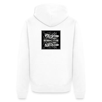 Spiegelbild der Natur – Heuschrecke in Symmetrie - Unisex Premium Bio Zip Hoodie - Weiß - Hinten - Thijin (182cm)