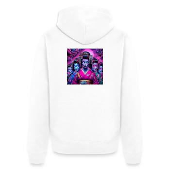 Cyberpunk Geisha gang - Unisex Premium Bio Zip Hoodie - Weiß - Hinten - Thijin (182cm)