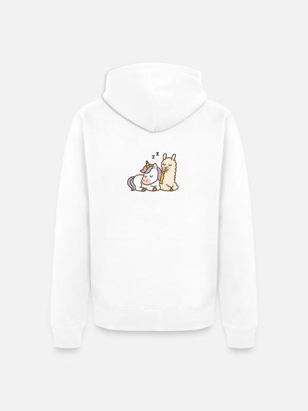 Schlafendes Einhorn und Lama - Unisex Premium Bio Zip Hoodie - Weiß