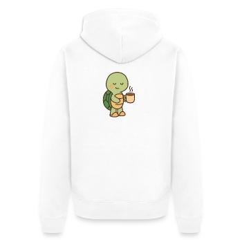 Tortue avec une tasse de café (à droite) - Veste à capuche bio Premium Unisexe - blanc - Dos - Thijin (182cm)