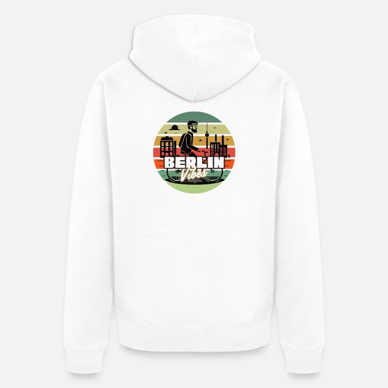 "Berlin Vibes" - Retro Sunset Style - Unisex Premium Bio Zip Hoodie - Weiß