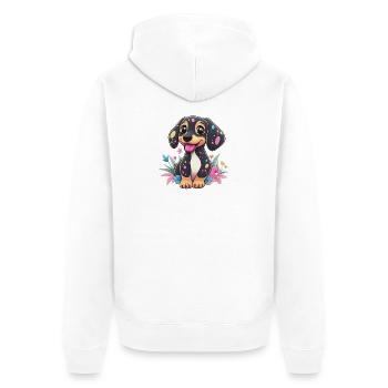 Entzückender Dackel Stickstil - Unisex Premium Bio Zip Hoodie - Weiß - Hinten - Thijin (182cm)