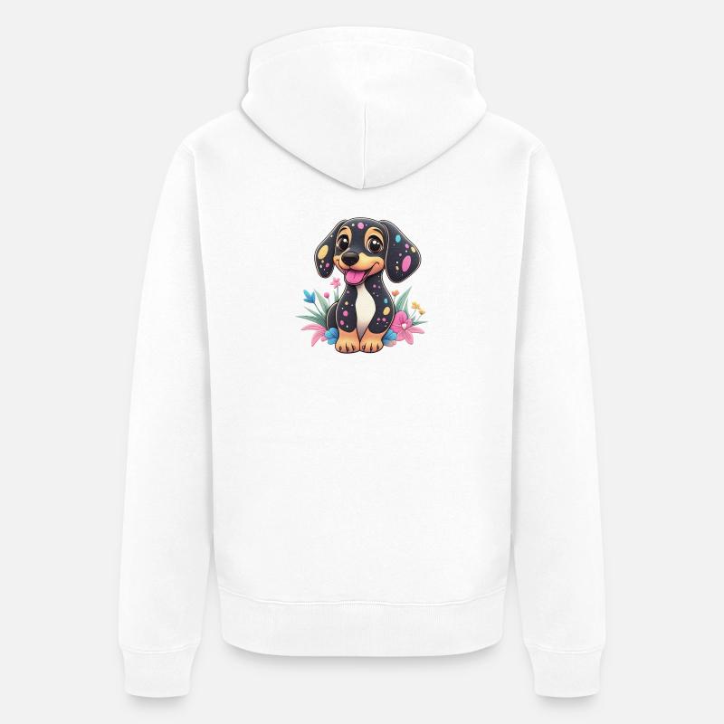Entzückender Dackel Stickstil - Unisex Premium Bio Zip Hoodie - Weiß