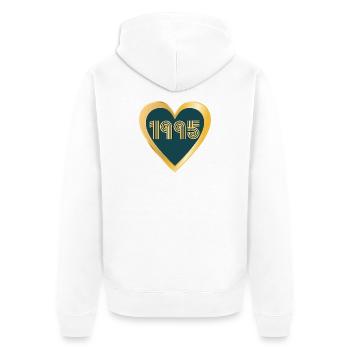 HERZ JAHR 1995 - Unisex Premium Bio Zip Hoodie - Weiß - Hinten - Thijin (182cm)