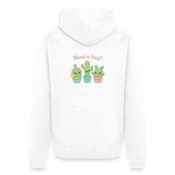 Cute Cacti "Need a Hug?" - Unisex Premium Organic Zip Hoodie - white - Back - Thijin (182cm)