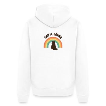 Regenbogen Liebe Katze - Unisex Premium Bio Zip Hoodie - Weiß - Hinten - Thijin (182cm)