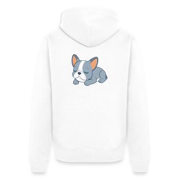Blue French Bulldog Sleeping - Unisex Premium Organic Zip Hoodie - white - Back - Thijin (182cm)
