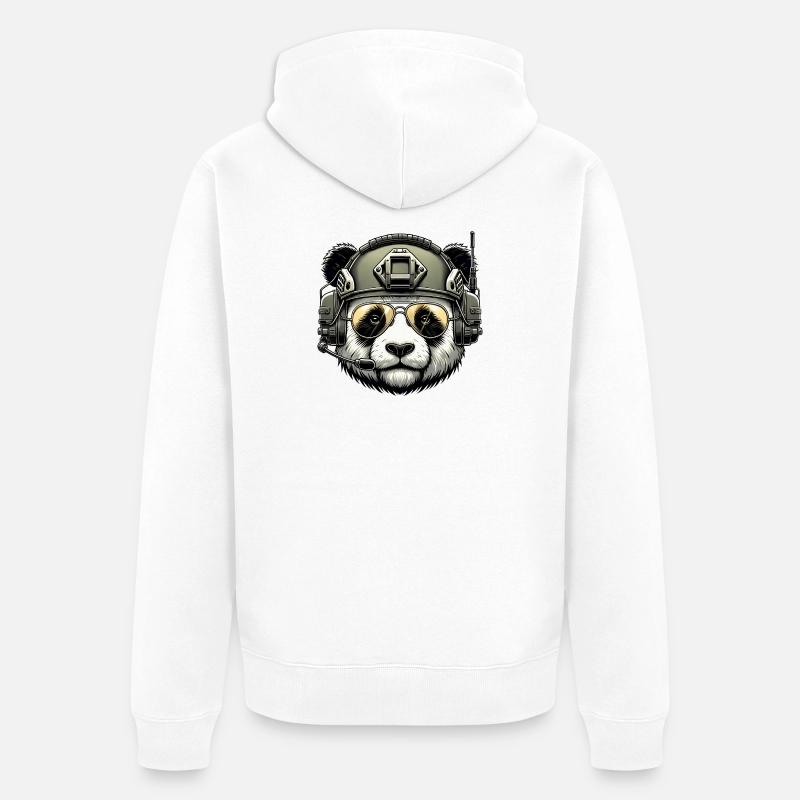 Panda Militär Armee Design - Unisex Premium Bio Zip Hoodie - Weiß