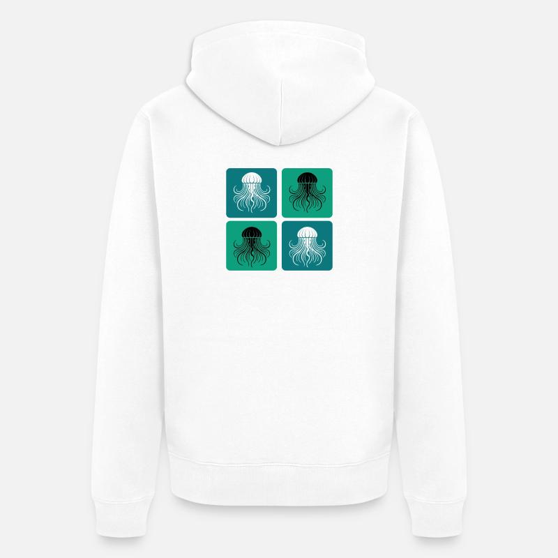 Méduse – Art minimal de l’océan - Veste à capuche bio Premium Unisexe - blanc