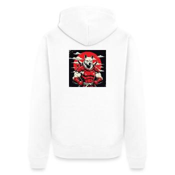 Samurai Dog Guardian - Unisex Premium Organic Zip Hoodie - white - Back - Thijin (182cm)