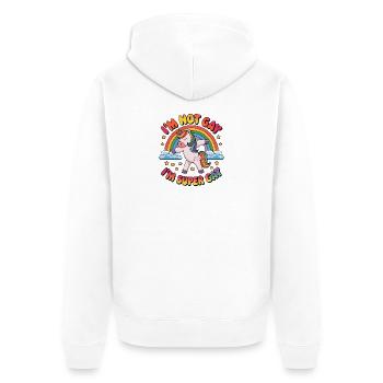 Mois de la fierté LGBTQ - Je ne suis pas gay, je suis supergay - Veste à capuche bio Premium Unisexe - blanc - Dos - Thijin (182cm)