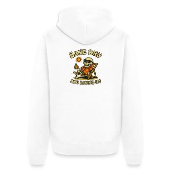 Knochentrocken und lieben es, Strandskelett - Unisex Premium Bio Zip Hoodie - Weiß - Hinten - Thijin (182cm)