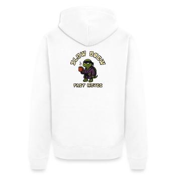 Slow Brew Fast Moves Turtle - Unisex Premium Bio Zip Hoodie - Weiß - Hinten - Thijin (182cm)