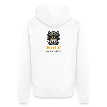 Wolf on a mission - Unisex Premium Organic Zip Hoodie - white - Back - Thijin (182cm)