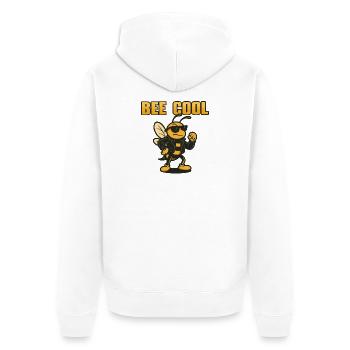 Bee Cooler Biker bi in Lederjacke - Unisex Premium Bio Zip Hoodie - Weiß - Hinten - Thijin (182cm)