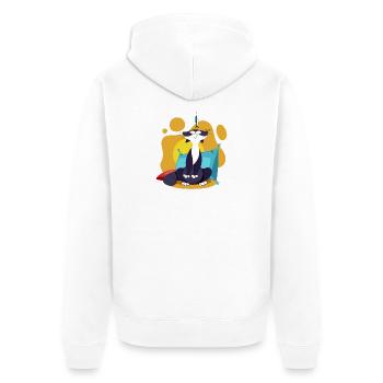 Cat Sniffing a Sardine Colorful Comic Comic Cartoon - Unisex Premium Organic Zip Hoodie - white - Back - Thijin (182cm)