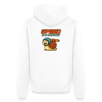 Denk schnell – Schnecke mit Helm - Unisex Premium Bio Zip Hoodie - Weiß - Hinten - Thijin (182cm)