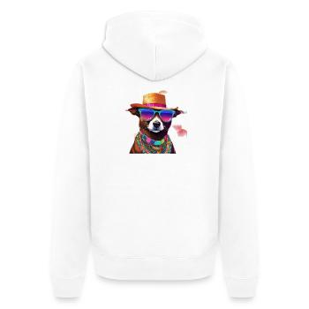 Chien cool dans le style estival - Hipster Vibes - Veste à capuche bio Premium Unisexe - blanc - Dos - Thijin (182cm)