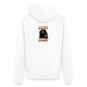 Money Hungry – Gier nach Cash - Unisex Premium Bio Zip Hoodie - Weiß - Hinten - Thijin (182cm)