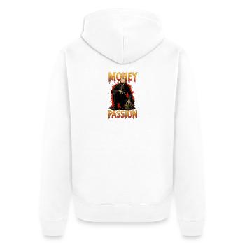 Geld Passion – Gier nach Cash - Unisex Premium Bio Zip Hoodie - Weiß - Hinten - Thijin (182cm)