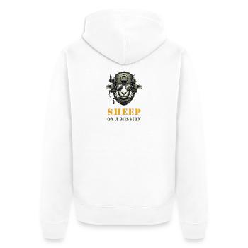 Schaf in Mission - Unisex Premium Bio Zip Hoodie - Weiß - Hinten - Thijin (182cm)