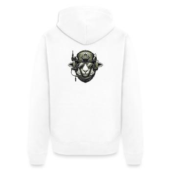 Schaf Militär Design - Unisex Premium Bio Zip Hoodie - Weiß - Hinten - Thijin (182cm)