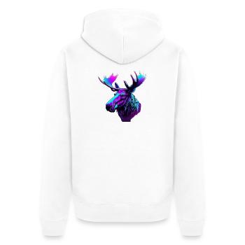 Neon-Elch: Mystischer Farbrausch - Unisex Premium Bio Zip Hoodie - Weiß - Hinten - Thijin (182cm)