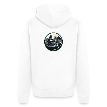Straßen Biker Sonnenuntergang - Unisex Premium Bio Zip Hoodie - Weiß - Hinten - Thijin (182cm)