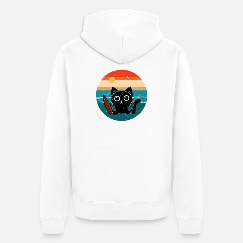 Chat surfeur - Veste à capuche bio Premium Unisexe - blanc